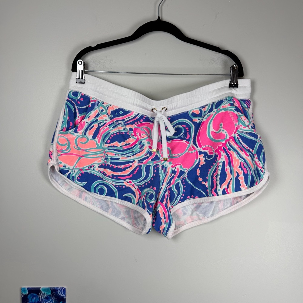 Lilly Pulitzer Chrissy Short Jellies Be Jammin Blue Terry Cloth Jellyfish XL